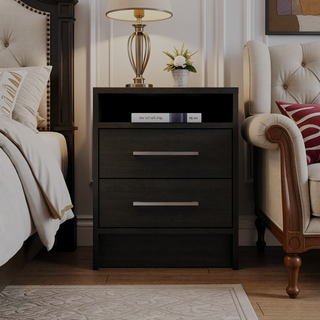 Sunvega Stylish Multifunctional 2-Drawer 1-Shelf Rectangle Nightstand for Bedside Storage