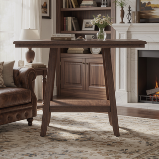 Sunvega Walnut Brown Transitional Gathering Height Table for Dining Room