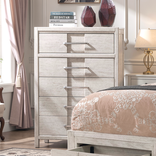 Sunvega Transitional White Solid Wood Chest with English Dovetail Five Drawers