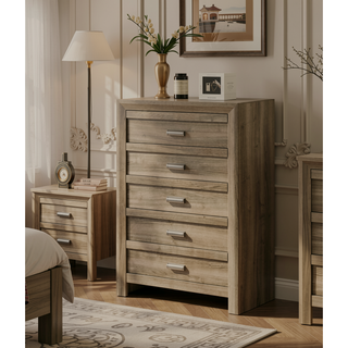 Sunvega Contemporary Light Brown Wood Nightstand with Two Storage Drawers