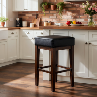 Sunvega Set of Two Black Faux Leather Counter Height Stools with Solid Wood Frame