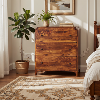 Sunvega Handcrafted Chestnut Mango Wood Chest with Three Spacious Drawers