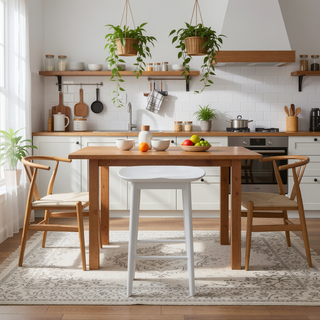 Sunvega Modern Wood Counter Stool with Tapered Legs and Cross-Stretchers in White