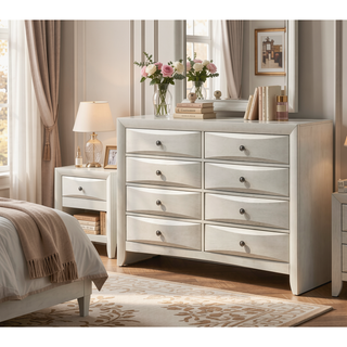 Sunvega Contemporary Neutral White Finish Curved Drawer Fronts Nightstand