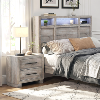 Sunvega Modern Gray Finish Two-Drawer Nightstand with Antique Brass Pulls