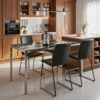 Sunvega Fuji Contemporary Dining Table with Clear Glass Top and Stainless Steel Legs