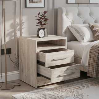 Sunvega Modern Nightstand with Two Spacious Drawers and Metal Handles for Bedroom