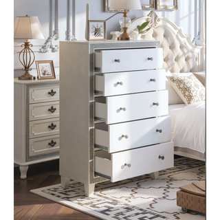 Sunvega Mirrored and Champagne Finish Nightstand with Two Spacious Storage Drawers