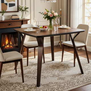 Sunvega Mid-Century Modern Walnut Wood Dining Table with Splayed Tapered Legs
