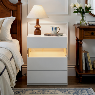 Sunvega LED Nightstand with Acrylic Board and RGB Lights 3 Drawer Bedside Table