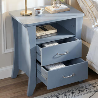 Sunvega Grey Nightstand with 2 Drawers and Open Shelving for Bedroom Storage