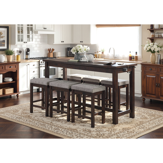 Sunvega White Counter Height Dining Set with USB Ports and Fabric Stools