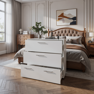 Sunvega Sleek White Finish Dresser with 4 Spacious Drawers for Bedroom