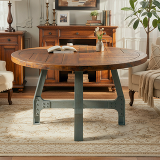 Sunvega Adjustable Height Lancaster Round Dining and Gathering Table with Amber Wood Finish