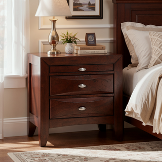 Sunvega Lucille Black Nightstand with Spacious Drawers and Chambered Fronts