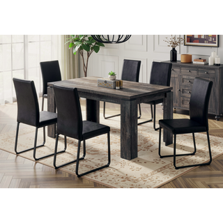 Sunvega Black Reclaimed Wood Look Dining Table with Block Legs Seats 6