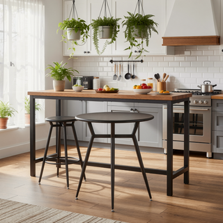 Sunvega Industrial Round Dinette Table with Distressed Metal Top for Small Spaces