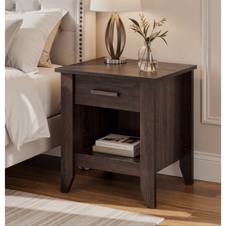 Sunvega Modern Gray Bedside Table With Storage And Sleek Lines