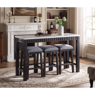 Sunvega 4PC Marble Top Counter Height Table Set with Weathered Espresso Finish