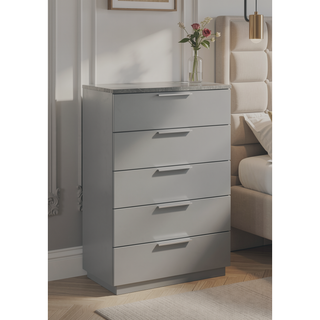Sunvega Mist Chest White High-Gloss Lacquer Finish with Five Smooth-Glide Drawers
