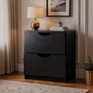 Sunvega White Double Drawer Nightstand with Large Top Surface and Spacious Storage