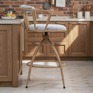 Sunvega Modern Industrial Swivel Bar Stool Set of 2 with Cushioned Fabric Seat
