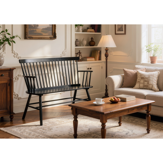Sunvega Farmhouse Style Black Finish Spindle Back Arm Rest Wooden Chair