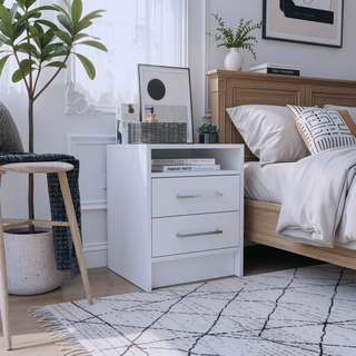 Sunvega 19.9 Inch High Nightstand with Two Drawers and Open Shelf