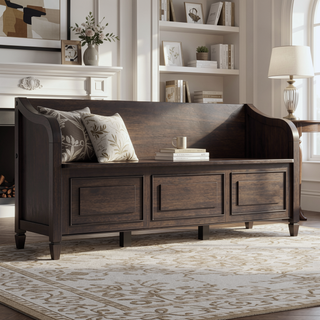 Sunvega Handcrafted Solid Wood Storage Bench with Lift Top and Dark Chestnut Finish