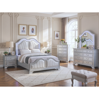 Sunvega Contemporary 5-Drawers Chest with Gray Finish and Crystal Knobs