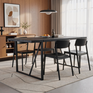 Sunvega Modern Simple Rectangular MDF Dining Table with Black Metal Legs for 4-6 People