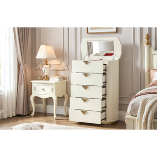 Sunvega Sleek High Gloss Modern Rounded Design Five Spacious Drawers Chest