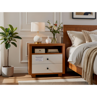 Sunvega Modern White Nightstand with Drawer and Wood Knob for Small Spaces