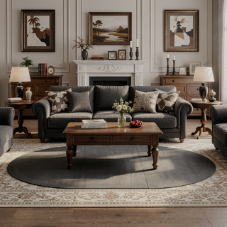 Sunvega Medium Grey Oval Extension Leaf Dining Table with Built-in Storage