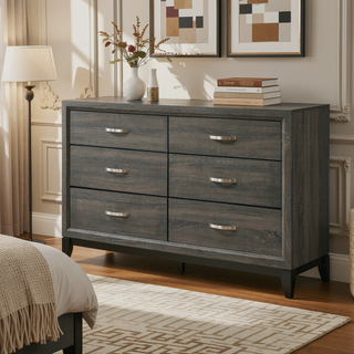 Sunvega Valdemar Brown Fabric and Weathered Gray Finish Queen Size Bed