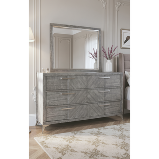 Sunvega 6 Drawer Dresser in Gray with Book Matched Veneers and Custom Hardware