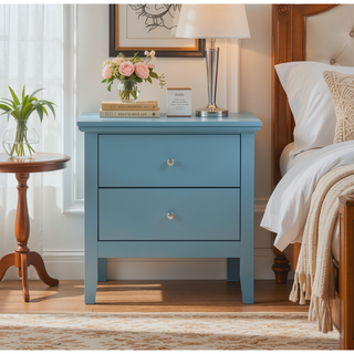 Sunvega Teal Elegance Transitional Nightstand With Two Drawers No Assembly Required