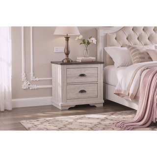 Sunvega Contemporary Gray Wooden Nightstand with Two Drawers and Metal Hardware