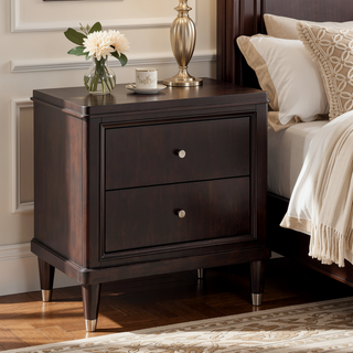 Sunvega Brown Two-Drawer Nightstand with Metallic Accents and Felt Lined Top