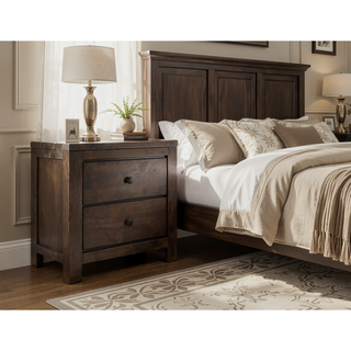 Sunvega Modern Rustic Ash Brown Nightstand with Two Drawers and Safety Hardware