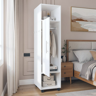 Sunvega White Bedroom Wardrobe with Spacious Shelves and Integrated Mirror