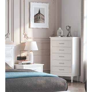 Sunvega Luxury White Chest of Drawers with Five Spacious Drawers and Accent Handles