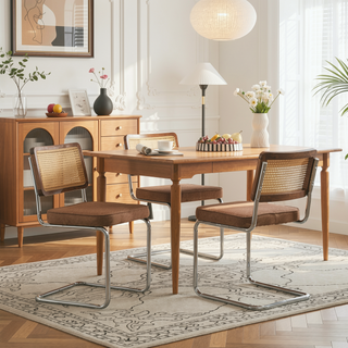 Sunvega Mid Century Modern Dining Chairs Set of 2 with Velvet Upholstery and Natural Rattan Back
