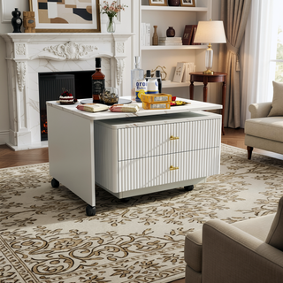 Sunvega Modern Swivel Square Coffee Table with Rotatable Top and Two Drawers
