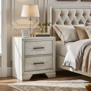 Sunvega Jeni Modern Nightstand with Two Drawers and Chrome Handles