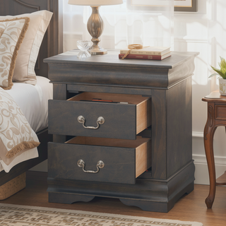 Sunvega Classic Traditional Black Finish 2-Drawers Nightstand with Metal Handle