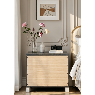 Sunvega Skylar Dark Champagne Finish Nightstand with Two Spacious Embossed Drawers