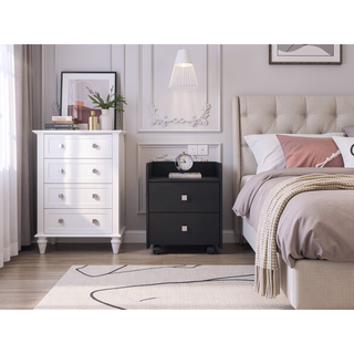 Sunvega Aura Nightstand End Table with Two Drawers and Metal Handle -Black