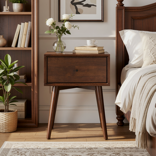 Sunvega Mid-Century Modern Solid Wood Night Stand with Tapered Legs and Drawer
