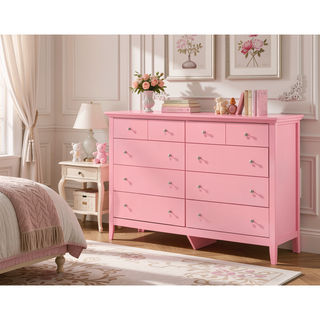 Sunvega Bright Pink Dresser with Spacious Drawers for Easy Organization